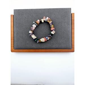 Multicolored Stone Chip Beaded Stretch Bracelet Earth Tones Brown Natural Hippie